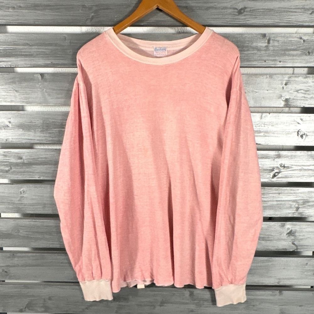 Vintage 70s Duofold 2 Layer Wool Blend Shirt Mens XL Pink Thermal Distressed
